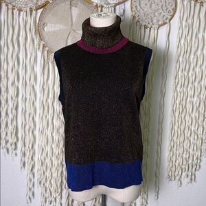 ME+EM Metallic Color Block Knit Tank with Snood Size M